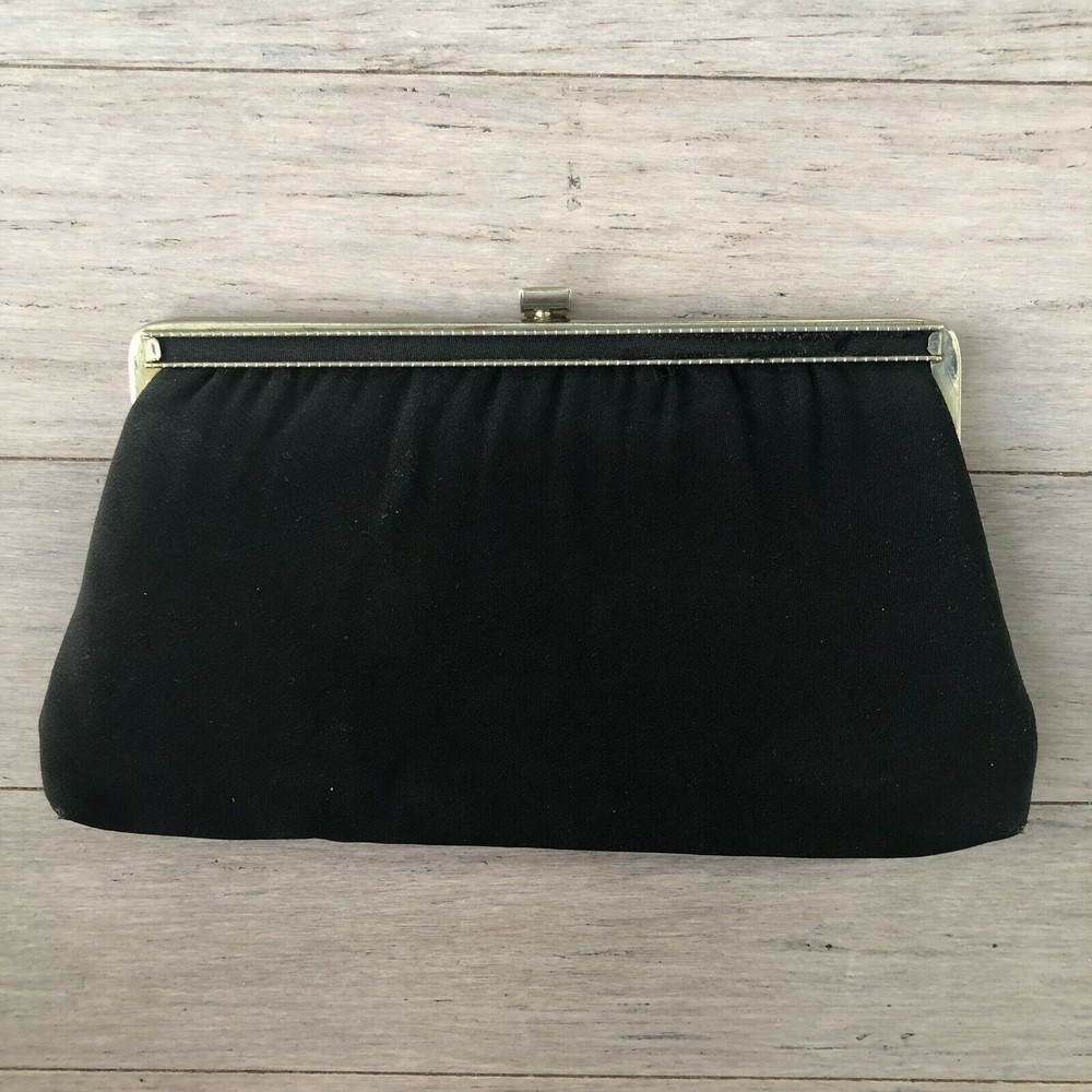 Vintage H L USA Harry Levine Black Crepe Evening Bag Purse 1960's